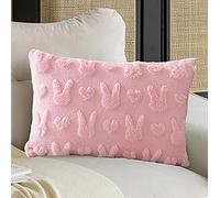 Easter Pillow Covers Set of 2 Easter Bunny Egg Pillowcase Fluffy Rabbit Soft Plush Faux Fur Jacquard Throw Pillows Covers Spring Easter Decor Decorative for Bedroom Sofa Home Decor (2, A, 12*20inch)