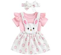 Easter Pink Romper Girls Flying Sleeve Triangle Jumpsuit Set Baby Rabbit Suspender Dress Two Piece Set Girl Onsies0 3 Months Red 1-2 Years