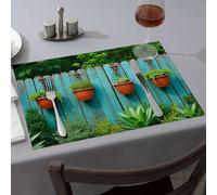 Easter Placemats Four Hanging Pots On A Blue Fence. Dining Place Mats Spring Placemats Decorative Plates(6PCS)