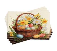 Easter Placemats Set of 4 Floral Eggs Spring Beautiful Cottage Colorful Linen Heat Resistant Washable Waterproof Wipe Clean Table Restaurants Kitchen Camping Placemats Rectangle 12x18 Inch