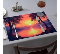 Easter Placemats Sunset Over Calm Lake With Trees Framing View. Dining Place Mats Heat Resistant Mats For Countertop Kitchen And Din(6PCS)