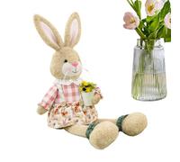 Easter Plush Bunny, Soft PP Cotton | Long Legged Plaid Pastoral Doll 320g - Rustic Figurine Adds A Charming Spring Touch To Farmhouse Shelves Dining Tables And Birthday Parties