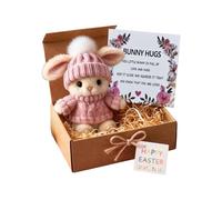 Easter Plush Knitted Bunny Boxed Gift, Handmade Mini Bunny Hug, Soft Stuffed Pocket Rabbit Toy, Cute Easter Rabbit Decor with Inspirational Card, Heartfelt Easter Present for Friends and Family