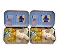 Easter Pocket Bunny in a Tin, Mini Plush Rabbit Toy Set, Portable Bunny Play Set for Kids, Cute Little Pocket Rabbits Easter Toys for Toddlers, Ideal Easter Gifts for Kids (2pcs White)