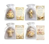 Easter Pocket Hug Bunny Token,Handmade Easters Rabbit Chick Sheep Cross Pockets Hugs with Easters Prayers Cards,Mini Easter Pockets Hugs,Cute E-aster Blessing Cards for Friend Family Baskets Gifts