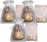 Easter Pocket Hug, Easter Bunny Pocket Hugs with Prayer Card, Emotional Support Bunny, EasterDay Basket Stuffers Gift for Friends, Family (White*3)