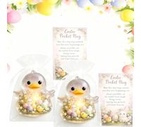 Easter Pocket Hug, Little Pocket Bunny with Positive Card, Mini Bunny Hug Cute Easter Gift, Handmade Rabbit Pockets Hugs Keepsake, Inspirational Emotional and Support Gifts (duck 2PCS)