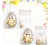 Easter Pocket Hug, Little Pocket Bunny with Positive Card, Mini Bunny Hug Cute Easter Gift, Handmade Rabbit Pockets Hugs Keepsake, Inspirational Emotional and Support Gifts (egg 2PCS)