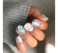 Easter Press On Nails Short Square False With Rabbits Designs Stick On Full Covers Glossy Acrylic Spring Colorful Flower Nail