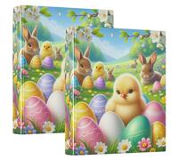 Easter Rabbit 1 and A Half Inch Binders 3 Ring Holds 200 Sheets, Decorative Cute Three Ring Binder Durable Basic Binders for School Office Home 2 Pack