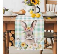 Easter Rabbit Blossom Floral Table Runner 70 Inches Long,Table Runners Kitchen Dining Tables Decoration for Home Party Decor, Watercolor Flower Color Lattice Tables Runner Wedding Dresser Scarf