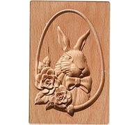 Easter Rabbit Bunny Cookie Mold, Natural Wood Carved Wooden Cookie Mold DIY Gingerbread Cookie Cutter Mould Practical Kitchen Baking Tools (B)