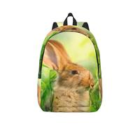 Easter Rabbit Eatting Canvas Backpack Laptop Bag Adjustable Straps Vintage Casual School Travel Outdoor Work Camping
