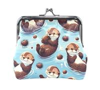 Easter Rabbit Eggs Coin Purse Clasp Pouch Wallet Key Bags, Change Purse for Coins, 4.5" X 4.1", Cute Sea Otters, One Size, Cute Sea Otters
