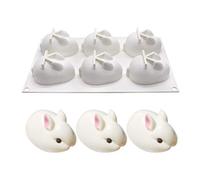 Easter Rabbit Mould Silicone 3D Easter Bunny Mould Silicone 3D Rabbit Silicone Mould Chocolate Rabbit Baking Moulds Baking Mould for Jelly Cake Making (White, One Size)