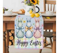 Easter Rabbit on Blue Table Runner 70 Inches Long,Table Runners Kitchen Dining Tablesation for Home Party, Spring Flower Leaf Buffalo PlaidTables Runner for Home Party Wedding Dresser Scarf