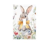 Easter Rabbit Single Rocker Light Switch Cover Plate, Butterfly Bunny Decorative Wall Plate, Easy to Install, Outlet Cover for Home Office Kitchen Apartment