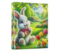 Easter Rabbit Spring Meadow 1-1/2 Inch Binders 3 Ring with Anti-Slip Clip, Decorative Cute Three Ring Binder D Ring Binders for School Office Supplies, 1 Pack