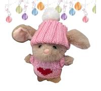 Easter Rabbit Stuffed Animal, Plush Bunny Doll Ornament, 25cm Spring Tabletop Decor for Adults Home Party, Soft Cotton Figurine with Knitted Cap Message Card Comfort Companion Toy for Seasonal Display