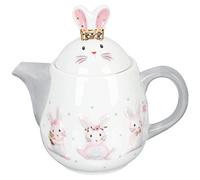 Easter Rabbit Teapot Cute Ceramic Bunny Flower Tea Kettle Embossed Coffee Pot Porcelain Water Pot with Lids for Tea Lover Gift Family