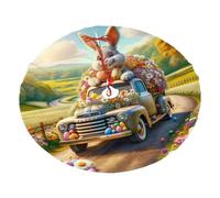 Easter-Rabbit-Truck-Eggs Plush Christmas Tree Skirt, Soft Flannel Christmas Tree Decoration With Red String Ties, Easy To Install Holiday Ornament For Xmas