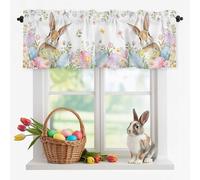 Easter Rabbit Valance Curtain Spring Floral Purple Blue Pink Green Eggs Window Valances Rod Pocket Short Curtains Window Treatments for Kitchen Bedroom Bathroom Laundry 42" x 18"