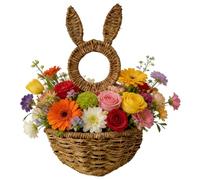 Easter Rabbit Wall Basket - Spring Woven Wall Pocket for Porch, Candy Basket with Rabbit for Front Porch - For Home Country Indoor Outdoor Entrance Door So