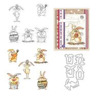 Easter Rabbits Carrot Stamps and Die Cuts for Card Making Funny Animals Transparent Silicone Clear Stamp and Metal Cutting Dies Sets for DIY Scrapbooking Paper Crafting Seals Decorative Supplies