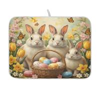 Easter Rabbits in The Garden Dish Drying Mat for Kitchen Counter Absorbent Microfiber Small Drying Pad Dish mats for Kitchen Countertops 16 x 18 Inch