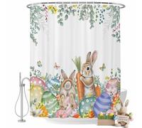 Easter Rabbits Shower Curtain for Bathroom, Spring Bunny Carrots Eggs Floral Leaf Waterproof Cloth Fabric Bathroom Accessories Set with 12 Rust Proof Plastic Hooks, 72"x96"