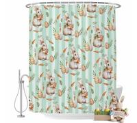 Easter Rabbits Shower Curtain for Bathroom, Spring Country Carrots Eggs Bunny Green Stripes Waterproof Cloth Fabric Bathroom Accessories Set with 12 Rust Proof Plastic Hooks, 36"x78"