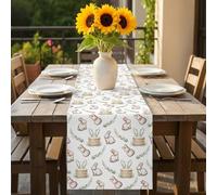 Easter Rabbits Table Runner 16x72 inch Watercolor Cakes Eucalyptus Leaf Abstract Animal Cotton Linen Dining Table Runner Ideal for Dresser Kitchen Coffee Tables - Machine Washable