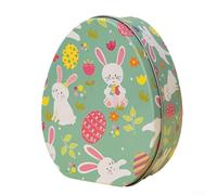 Easter Rabbits Tin Box Creative Egg Shaped Candy Case, Colorful Candy Container Spring Holiday Decoration Storage Gifts For Egg Hunt Game Basket Stuffer(E)
