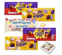 Easter Random Mixed Chocolate Bars Gift Box - Mini Eggs White Chocolate 100g, Mini Eggs Milk Chocolate 110g & Creme Egg Bar 123g (6 x Mixed Bars)