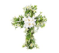 Easter Religious Cross Sign For Front Door Decor Lilys Flowers Wreath Door Hanger For Outdoor Outside Porch Ristian Lilys Flowers Wreath