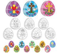 Easter Religious Theme Coloring Craft Kit - 30Pcs He is Risen Color Your Own Magnets for Kids Easter Egg Shape Blank DIY Coloring Fridge Magnets for School Home Decor Spring Holiday Party Supplies