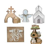 Easter Resurrection Scene, 4PCS Jesus Tomb Tray Bundle, Wooden Figurines with Hand Painted Detail, Religious Holiday Ornament, Home Accent with Farmhouse Style, Indoor Display for Table Christian