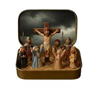Easter Resurrection Scene Figurines In Tin Box - Portable Pocket Nativity Scene Decor, 3D Mini Religious Holy Family Jesus Figurines Ornaments, Religious Tin For Christian Home Decor