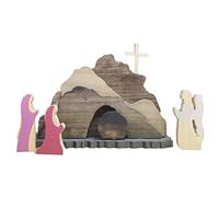 Easter Resurrection Scene Set Wooden Christian Cross Empty Tomb Resurrection Decorations He is Risen Jesus Nativity Scene Home Ornament Easter Wooden Decoration for Tabletop Fireplace Spring Decor