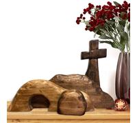 Easter Resurrection Scene Set, Wooden Empty Tomb and Cross Easter Scene, Jesus Nativity Decor for Religious Home Office Tabletop Christian Gifts (Beige_A)