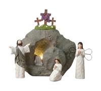 Easter Resurrection Scene with LED Lighting, Resin Empty Tomb Decor, Battery Powered Religious Display with Timer, Christian Tabletop Decor for Home, Office, Shelf & Church