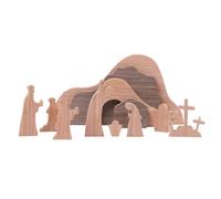 Easter Resurrection Scene, Wooden Empty Tomb Easter Nativity, Miniature Jesus Figurine Easter Decorations, Tabletop Resurrection Figurines Set Of 12 For Christmas