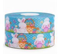 Easter Ribbon 2m x 22mm - Bunny & Chick Themed Pastel Decorative Ribbon - Spring Craft Ribbon for Gift Wrapping, Wreath Making, Easter Baskets, Cards & DIY Decorations (Blue Bunny)