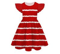 Easter Romper Toddler Girl Girls Summer Color 3D Digital Print Cute Personality Princess Dress Fly Sleeve Dress Striped Dress Girls (Red, 12-13 Years)