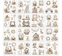 Easter Rub on Transfers for Crafts, 16 Sheets Rustic Farmhouse Easter Rub on Stickers for Wood Furniture, Watercolor Cote Bunny Egg Floral Stickers for Home Office Journals Scrapbook