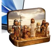 Easter Scene Figurines In Tin Box - Portable Pocket Nativity Scene Decor, 3d Mini Religious Holy Family Jesus Figurines Ornaments, Religious Tin For Christian Home Decor A