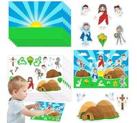 Easter Scenes Stickers For Children | Paper Set 21x14.5 Cm With 12 Stickers And 12 Background Cards | Cartoon Resurrection Story Decorations | Craft Activity P