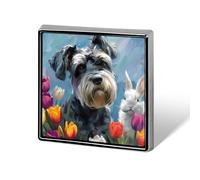 Easter Schnauzer Tulips Rabbit Bunnies Printed Square Badge Brooch Pins Button Pin Lapel Tie Decoration for Men Women Backpack