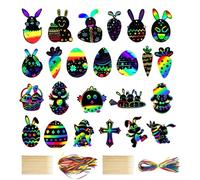 Easter Scratch Art Decorations - Easter Crafts, 24 Rainbow Scratch Paper with Stencils Tools, Easter Activities & Party Decorations Gifts