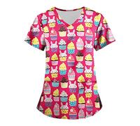 Easter Scrubs Uniforms for Women Short Sleeve V Neck Medical Scrubs Graphics Lightweight Nursing Tops Comfy Work Dental Mock Wrap Tops Holiday Healthcare Work Shirt UK